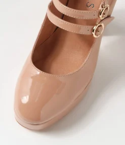 Outlet Midas Shoes Aines Dark Nude Patent Leather Mary Jane Heels