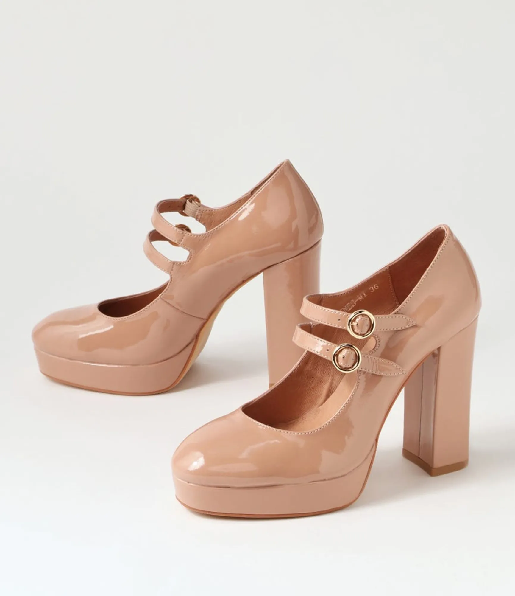 Outlet Midas Shoes Aines Dark Nude Patent Leather Mary Jane Heels