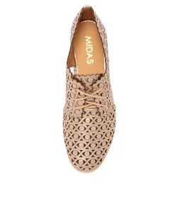 Best Midas Shoes Albay Champagne Leather Lace Up Flats
