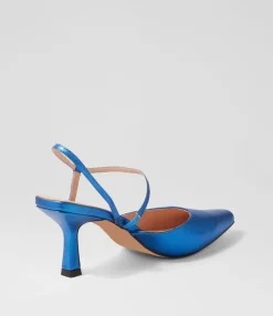 Online Midas Shoes Alindar Blue Metallic Leather Heels