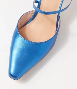 Online Midas Shoes Alindar Blue Metallic Leather Heels
