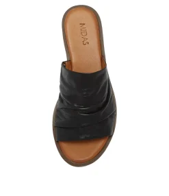 Cheap Midas Shoes Alio Black Leather Slides Ns