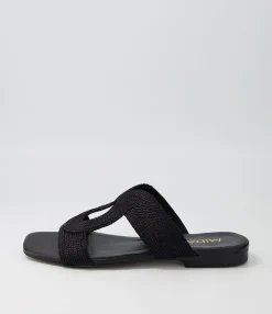 Cheap Midas Shoes Arden Black Rope Leather Slides