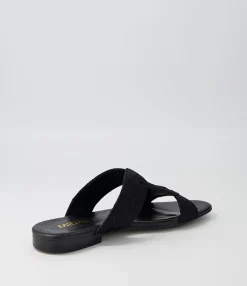 Cheap Midas Shoes Arden Black Rope Leather Slides