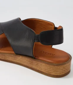 Outlet Midas Shoes Authora Black Natural Sole Leather Sandals