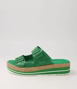 Outlet Midas Shoes Axil Emerald Patent Leather Slides