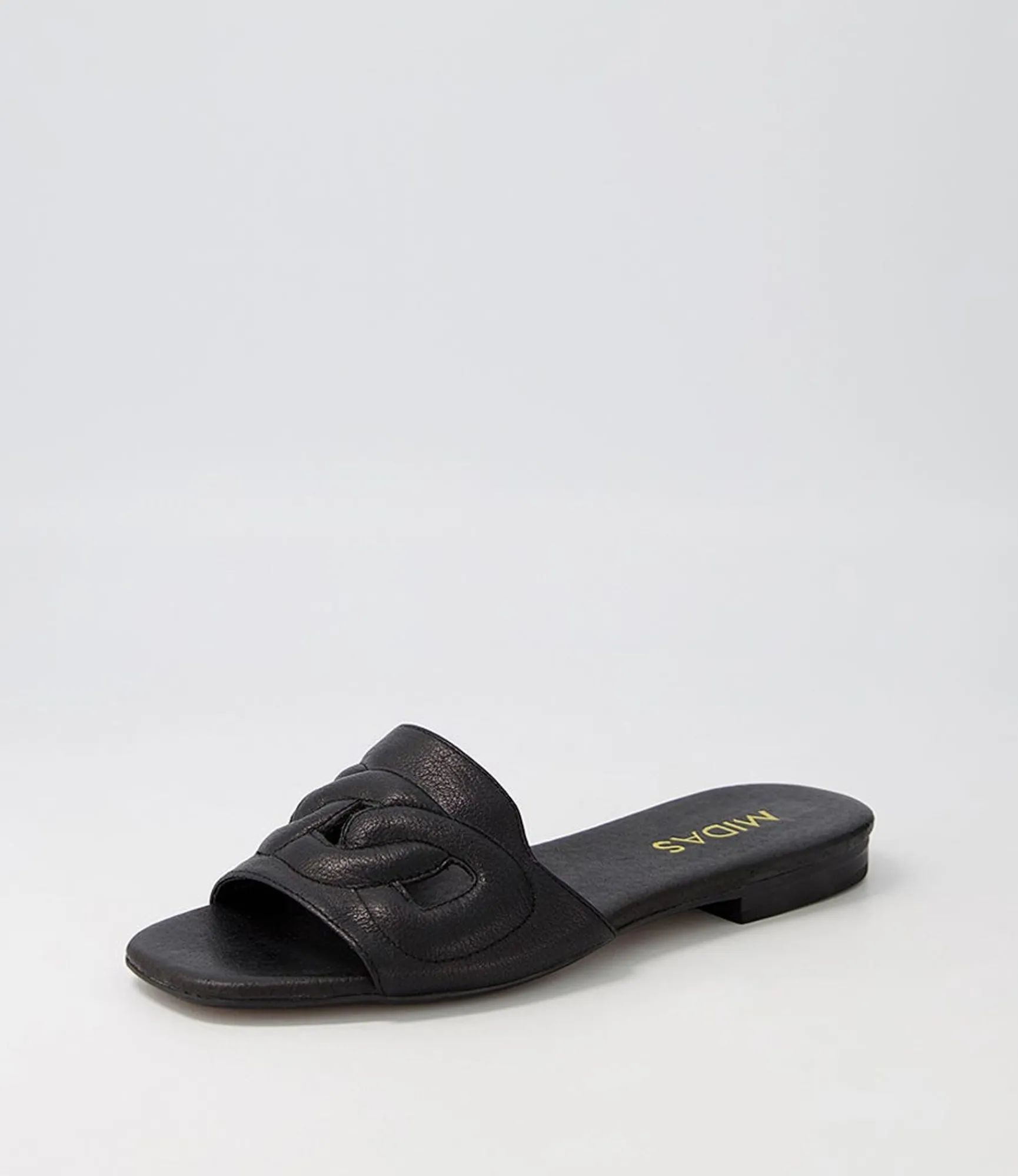 Hot Midas Shoes Aysorie Black Leather Slides