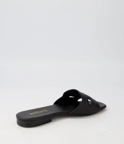 Hot Midas Shoes Aysorie Black Leather Slides