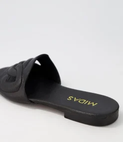 Hot Midas Shoes Aysorie Black Leather Slides
