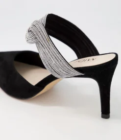 Clearance Midas Shoes Barletto Black Suede Jewels Pump Heels