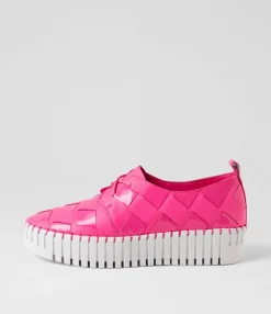 Store Midas Shoes Baxton Hot Pink White Leather Patent Sneakers