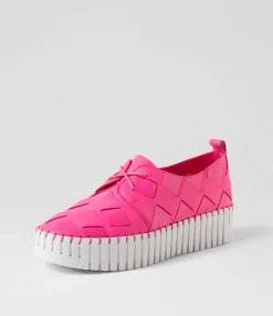 Store Midas Shoes Baxton Hot Pink White Leather Patent Sneakers
