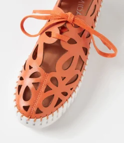 Hot Midas Shoes Bellas Bright Orange White Leather Sneakers
