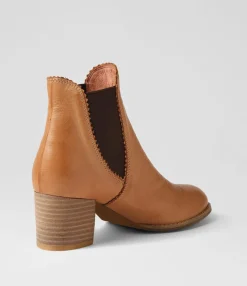 Fashion Midas Shoes Belle Dark Tan Choc Leather Elastic Chelsea Boots