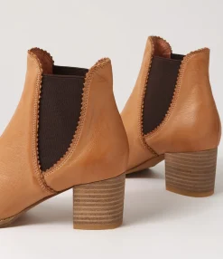 Fashion Midas Shoes Belle Dark Tan Choc Leather Elastic Chelsea Boots