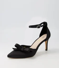 Outlet Midas Shoes Benzy Black Satin Pump Heels