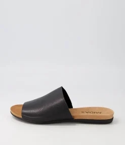 Clearance Midas Shoes Berta Black Leather Slides
