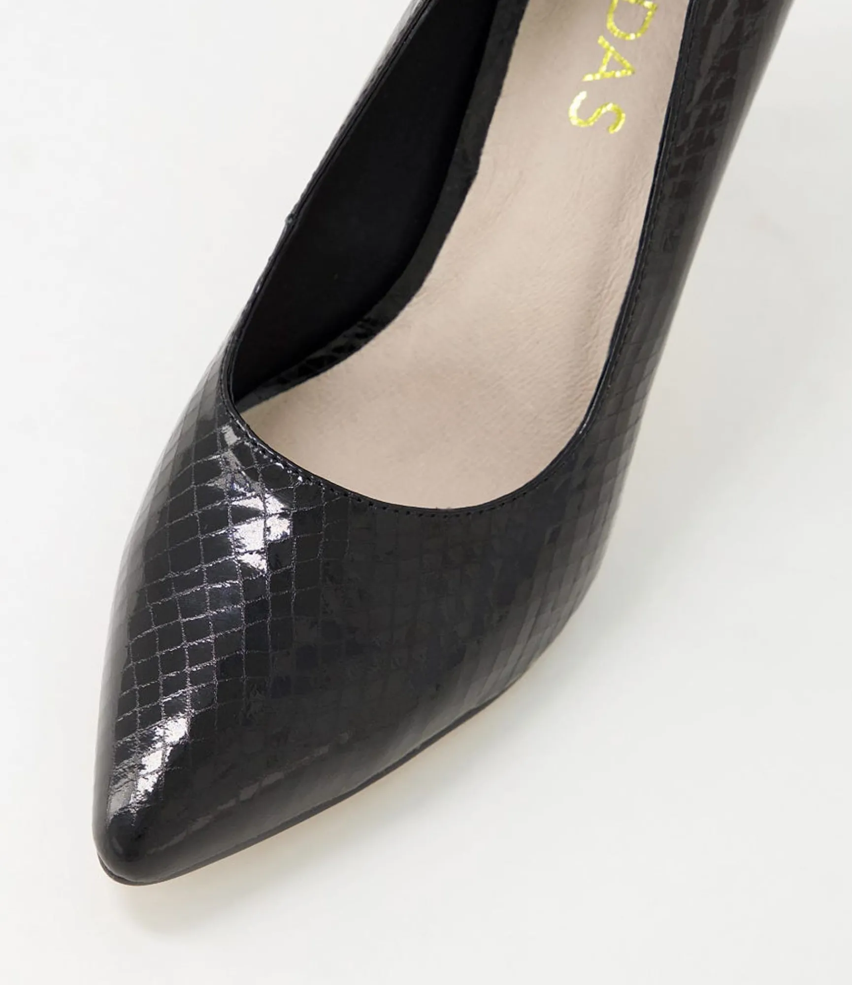 Best Midas Shoes Betha Black Mirror Leather Heels