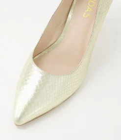Clearance Midas Shoes Betha Pale Gold Mirror Leather Heels