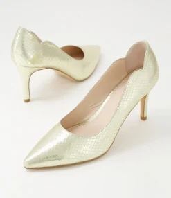Clearance Midas Shoes Betha Pale Gold Mirror Leather Heels