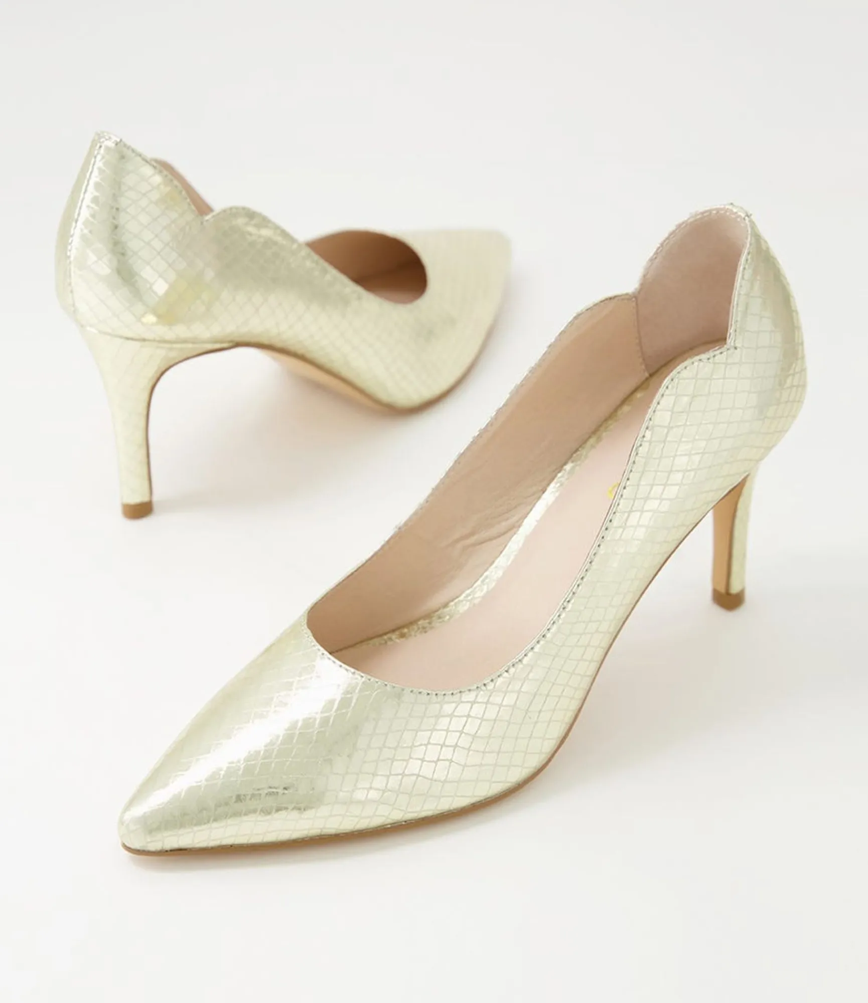 Clearance Midas Shoes Betha Pale Gold Mirror Leather Heels