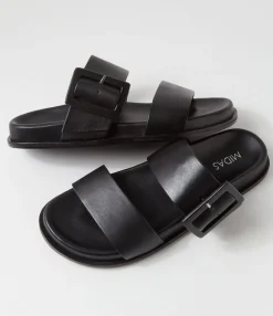 Store Midas Shoes Beyda Black Leather Slides
