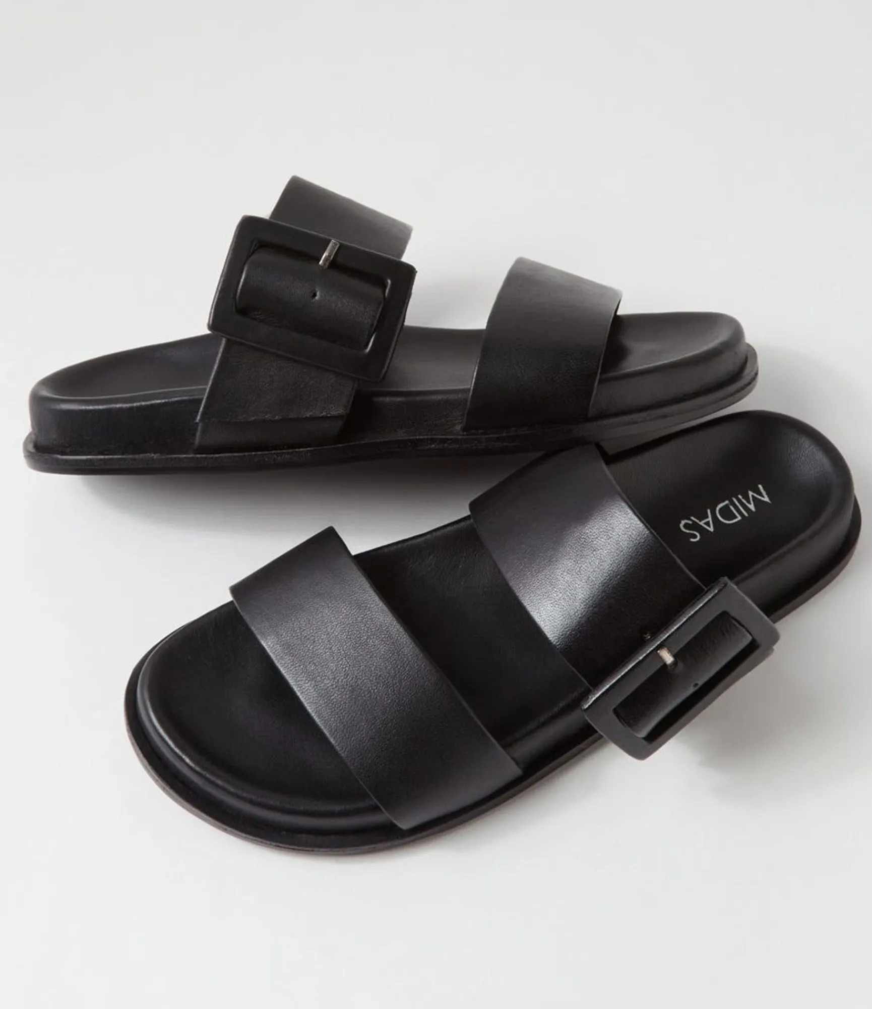Store Midas Shoes Beyda Black Leather Slides