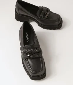 Online Midas Shoes Bizzee Black Leather Heels