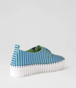 Hot Midas Shoes Brooks Blue Emerald Stripe Leather Sneakers