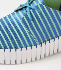 Hot Midas Shoes Brooks Blue Emerald Stripe Leather Sneakers