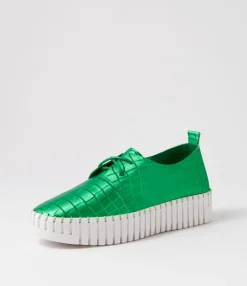 Cheap Midas Shoes Brooks Emerald White Croc Leather Sneakers