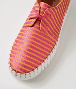 Fashion Midas Shoes Brooks Fuchsia Orange Stripe Leather Sneakers