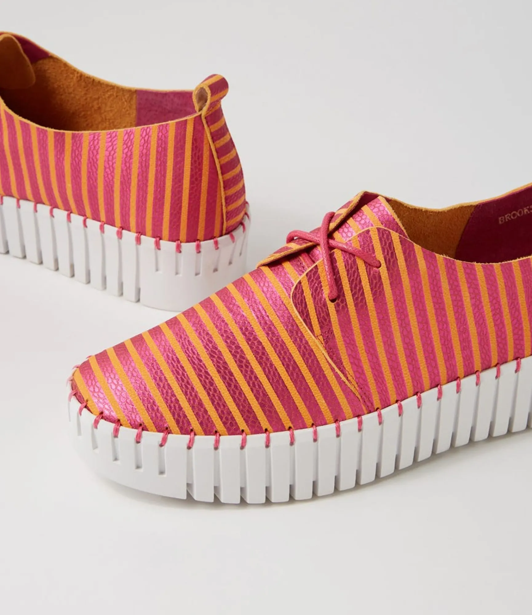 Fashion Midas Shoes Brooks Fuchsia Orange Stripe Leather Sneakers