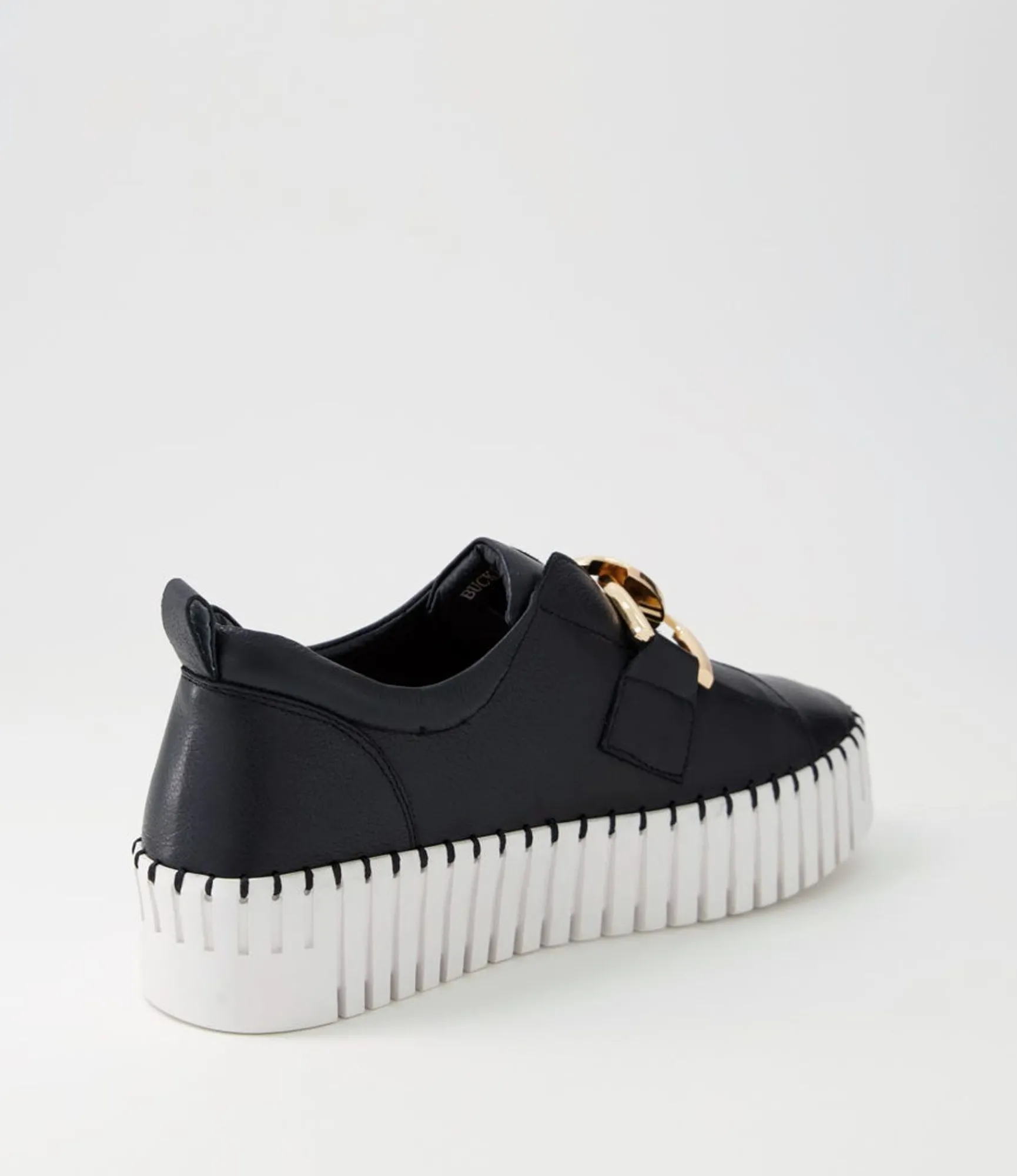 Online Midas Shoes Buckles Black Leather Sneakers Ws