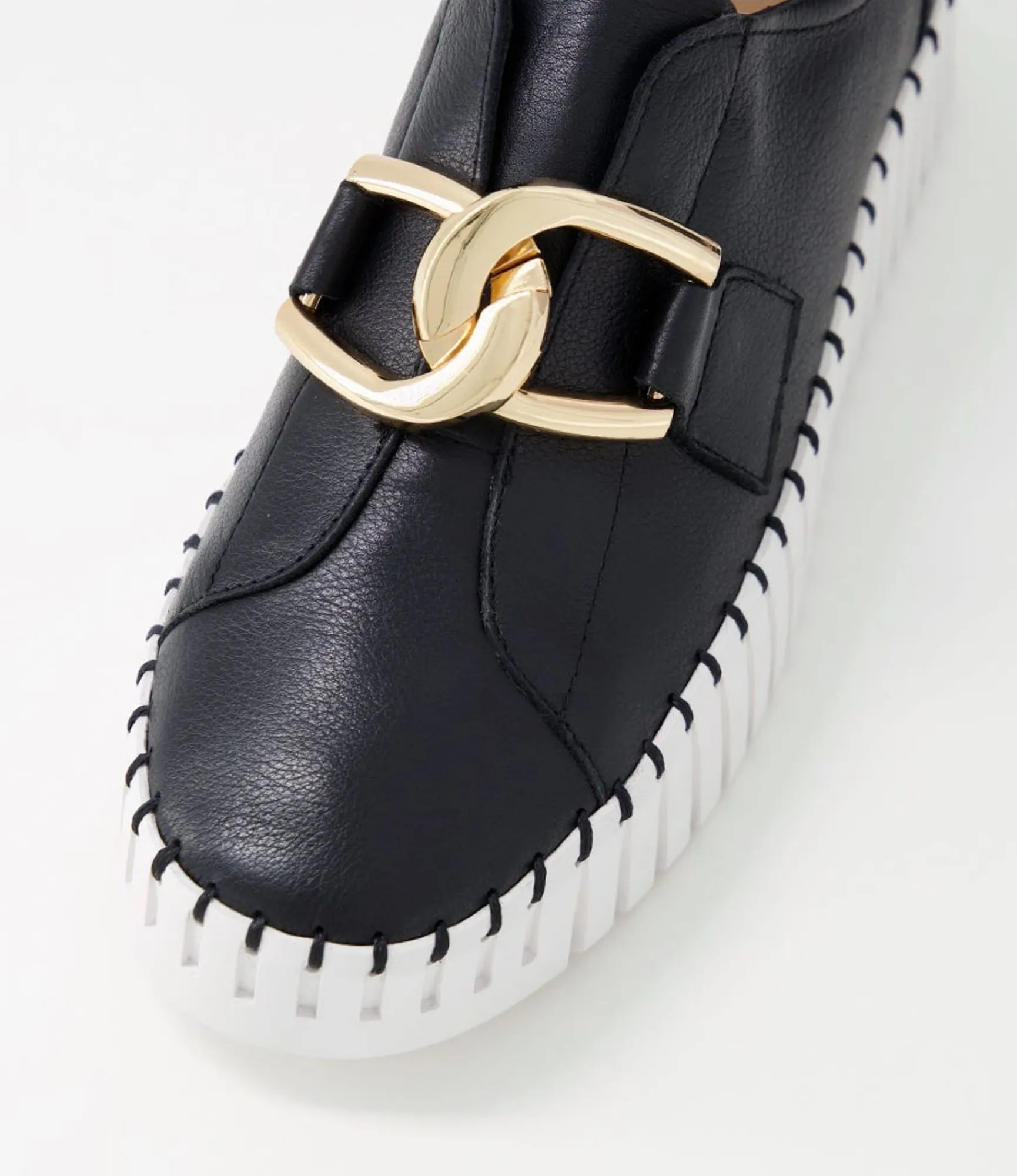 Online Midas Shoes Buckles Black Leather Sneakers Ws