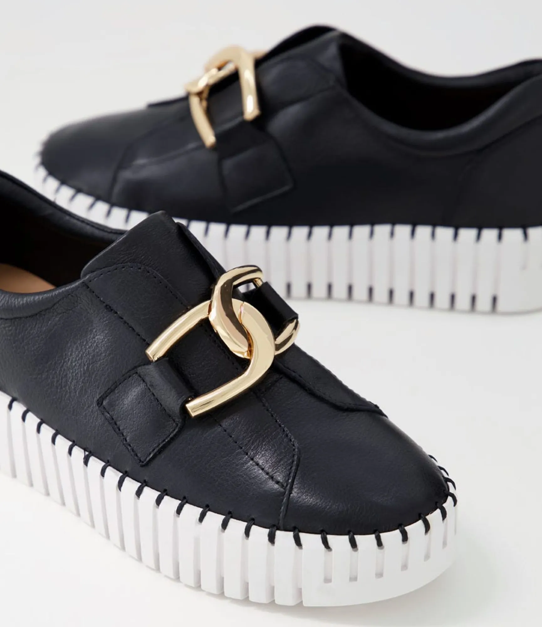Online Midas Shoes Buckles Black Leather Sneakers Ws