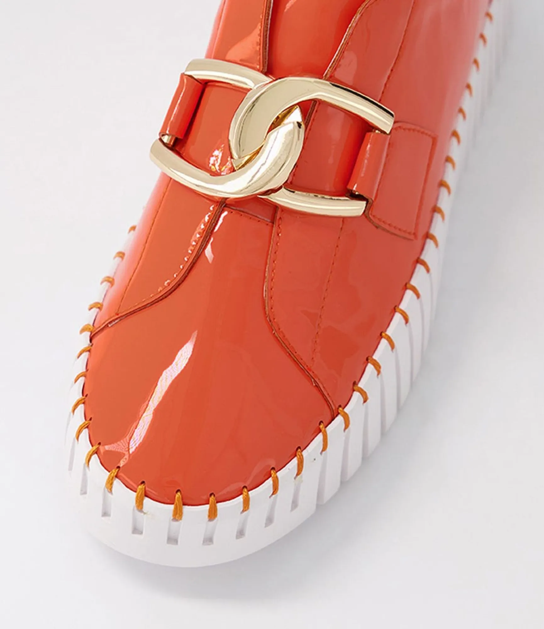 Sale Midas Shoes Buckles Orange White Patent Leather Sneakers