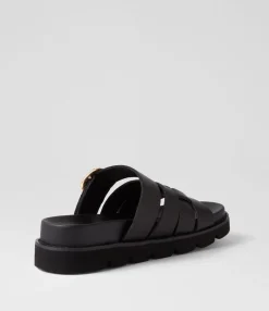 Hot Midas Shoes Cajali Black Leather Slides