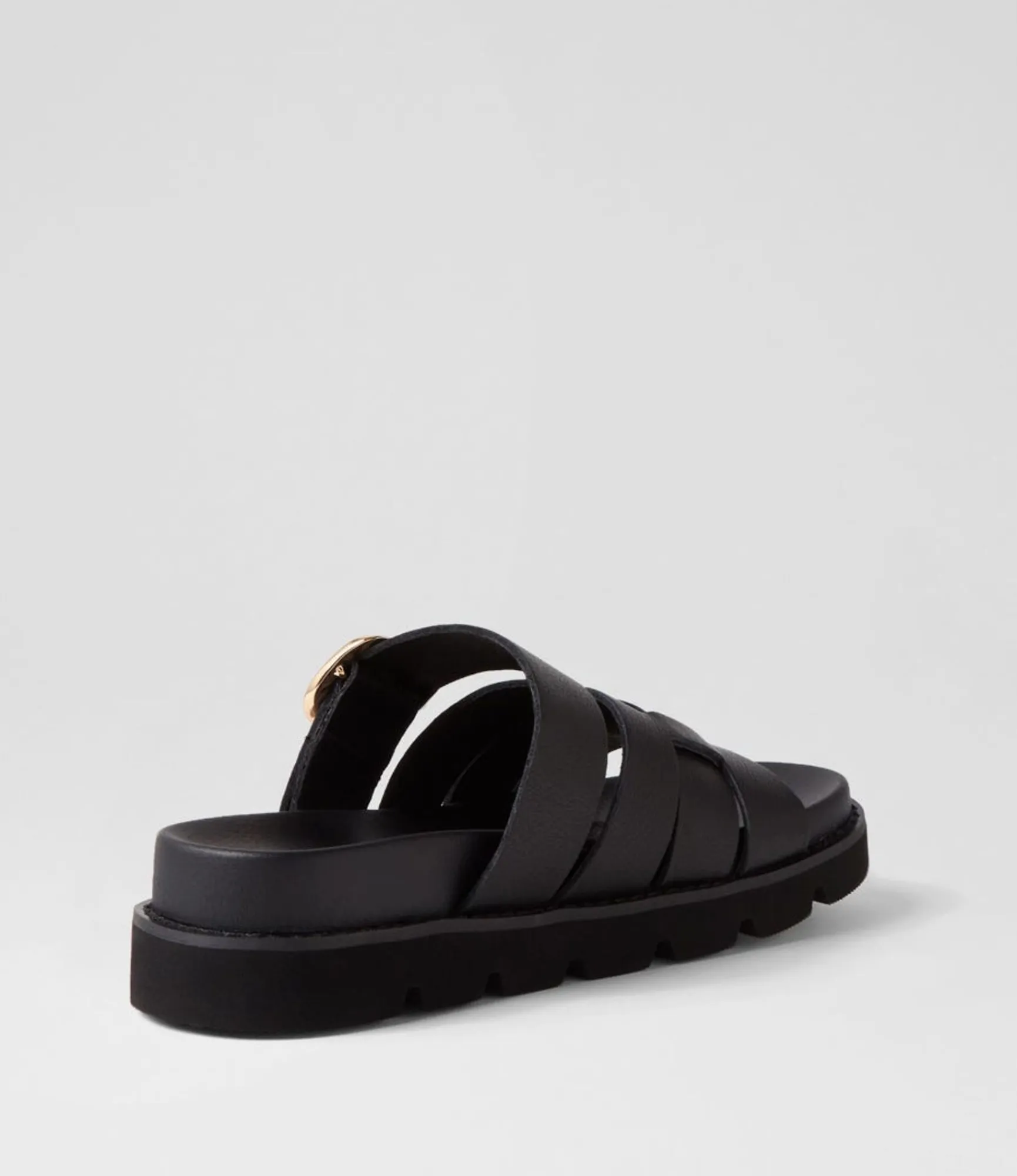 Hot Midas Shoes Cajali Black Leather Slides