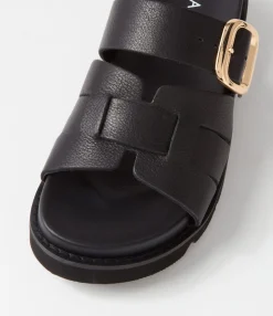 Hot Midas Shoes Cajali Black Leather Slides