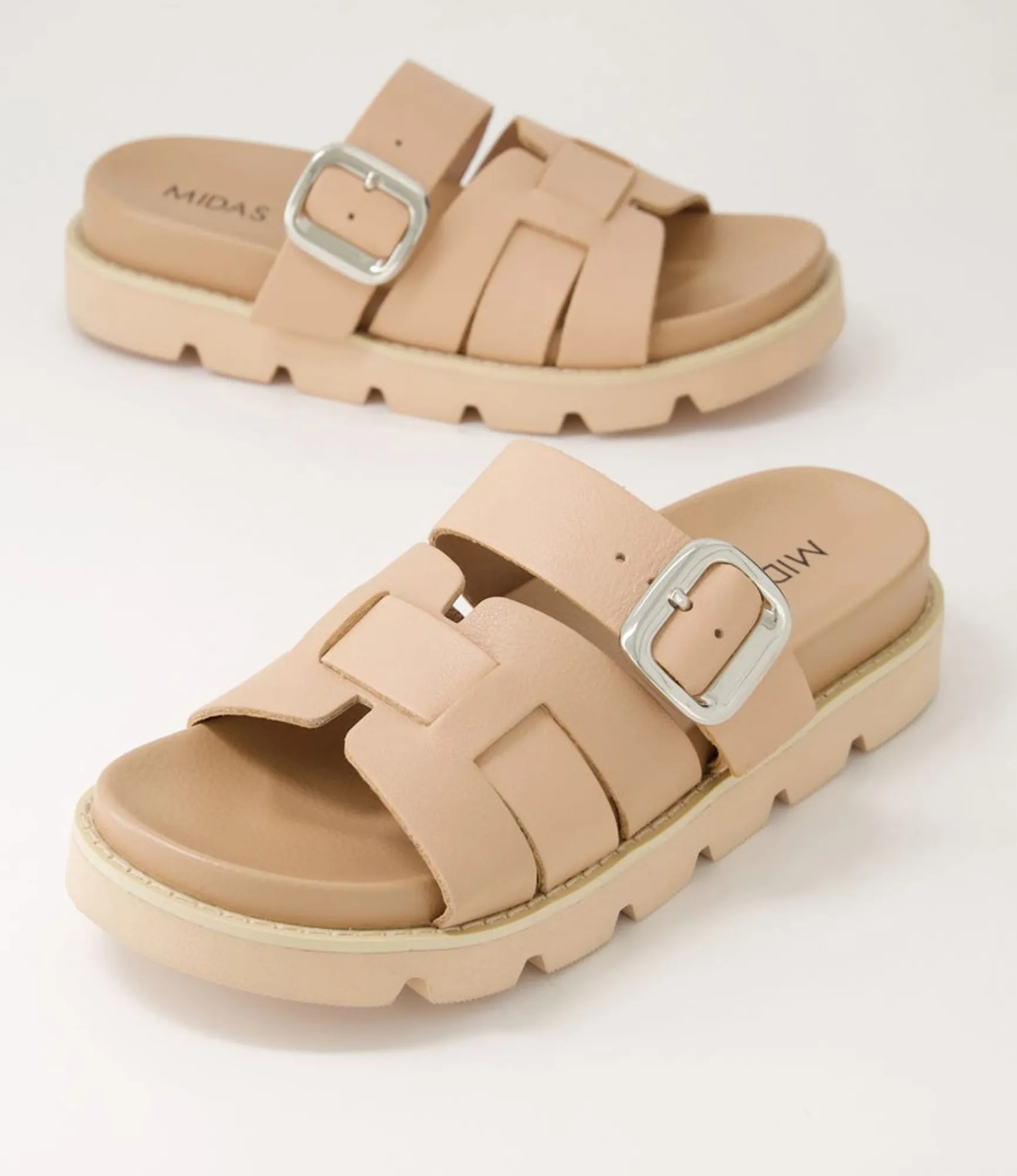 Hot Midas Shoes Cajali Dark Nude Leather Slides