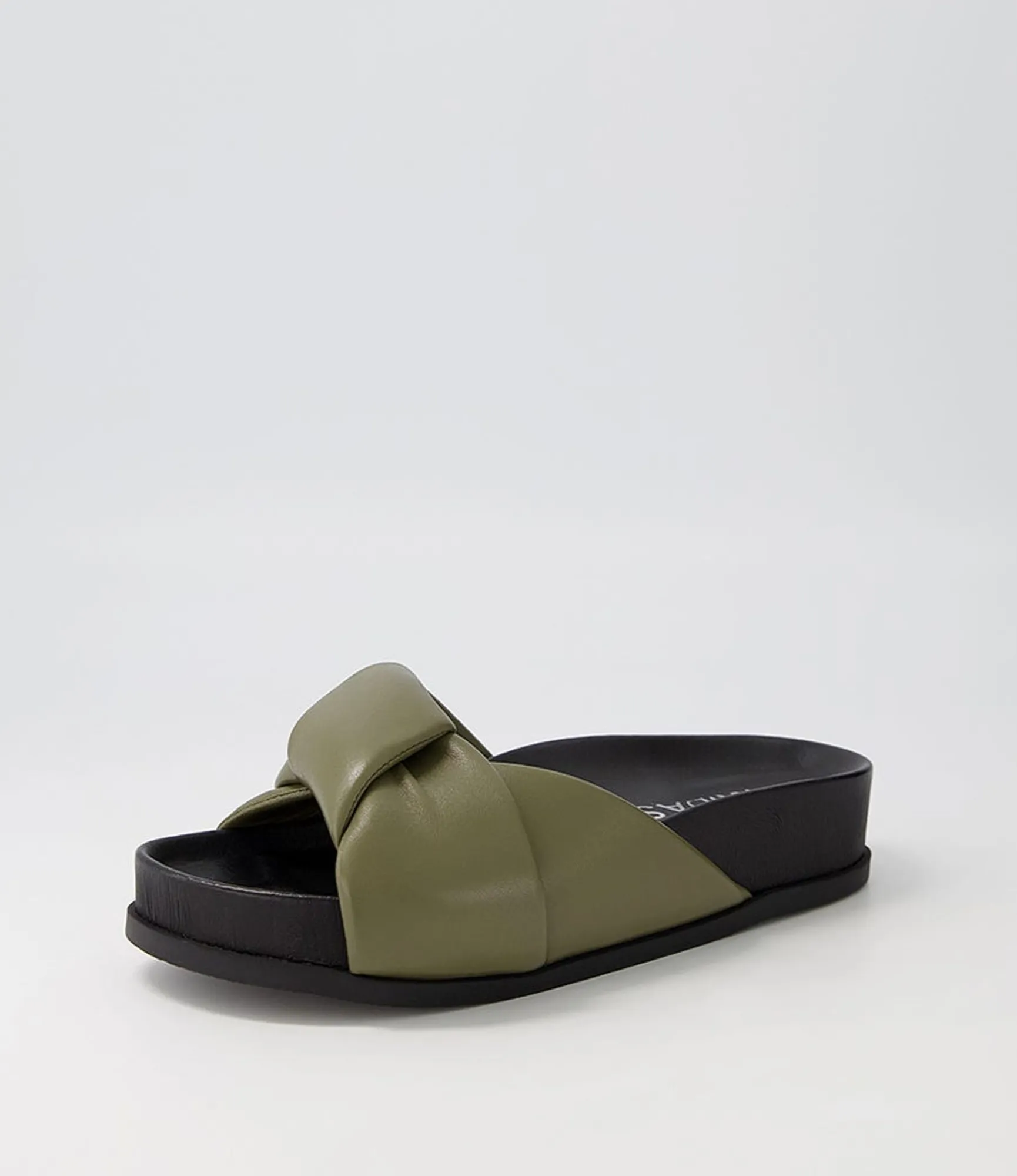 Cheap Midas Shoes Carlia Khaki Black Leather Slides