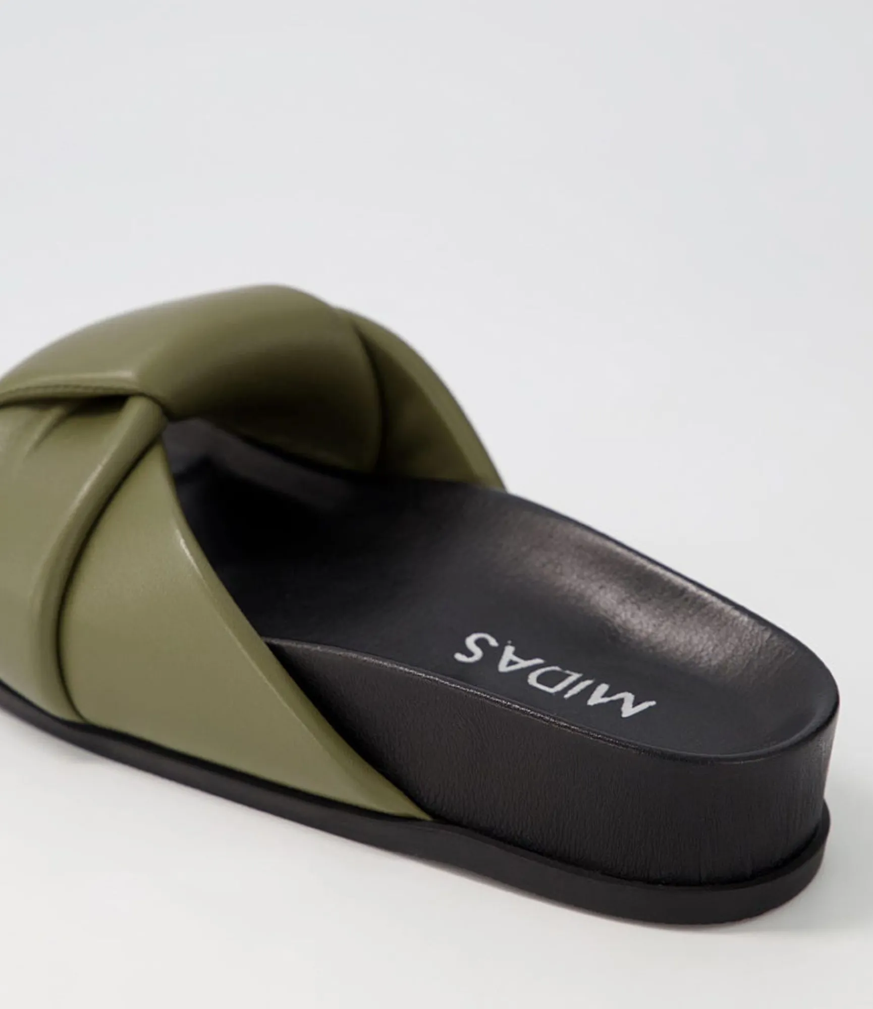Cheap Midas Shoes Carlia Khaki Black Leather Slides