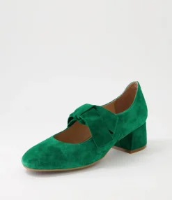 Sale Midas Shoes Churro Dark Emerald Suede Heels