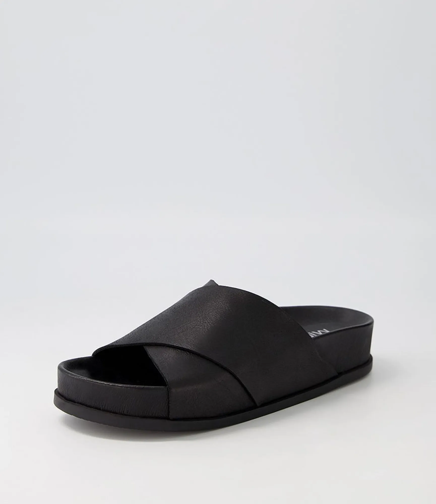 New Midas Shoes Cori Black Leather Slides