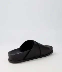 New Midas Shoes Cori Black Leather Slides