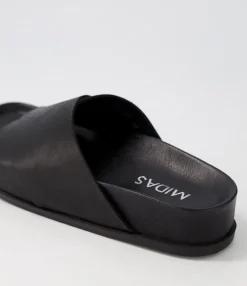 New Midas Shoes Cori Black Leather Slides
