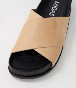 Clearance Midas Shoes Cori Nude Black Leather Slides