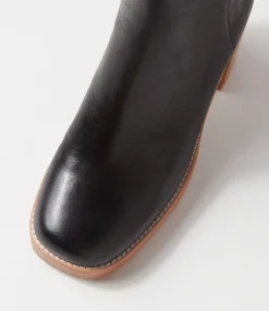 Cheap Midas Shoes Danika Black Natural Heel Leather Ankle Boots