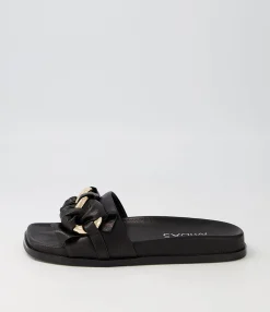 Flash Sale Midas Shoes Daquiri Black Leather Slides
